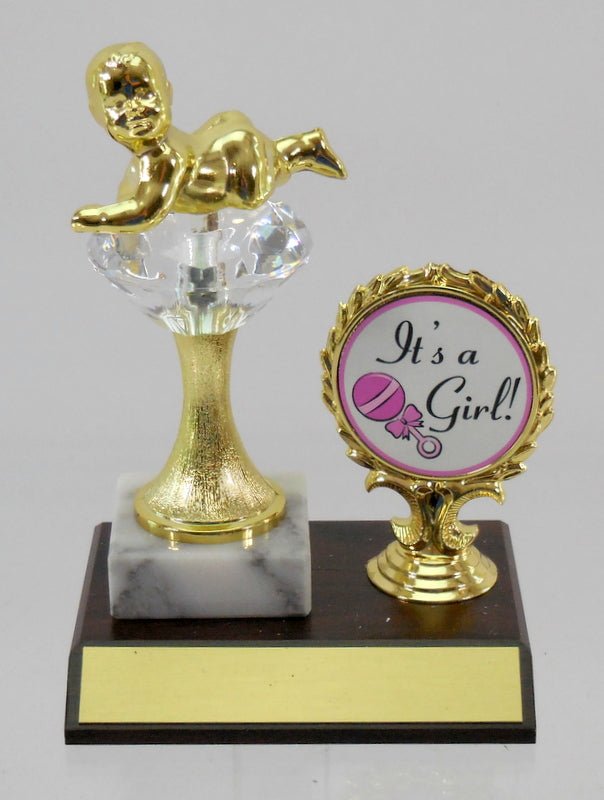 Baby Diamond Riser Trophy with Logo on Wood & Marble Base - Schoppy's Since 1921