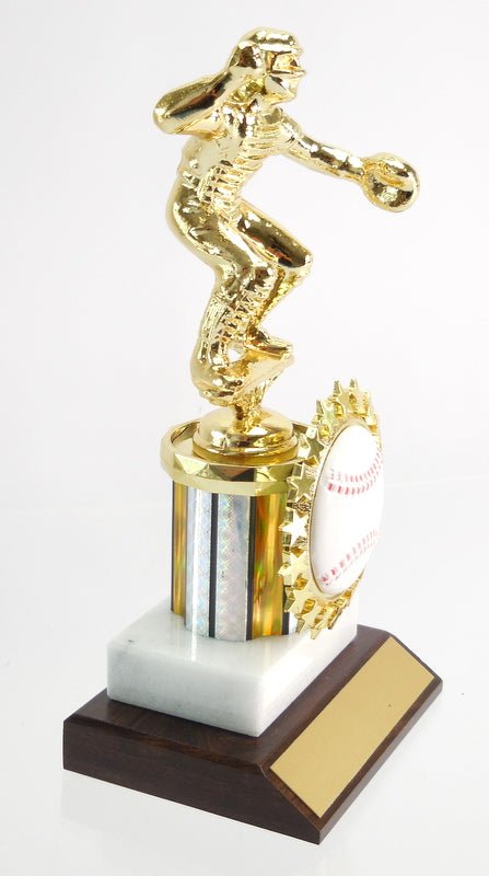 Baseball Catcher Trophy on Wood & Marble Base with Star Logo Holder - Schoppy's Since 1921