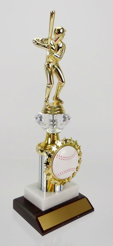 Baseball Trophy on Wood & Marble Base with Star Logo Holder - Schoppy's Since 1921