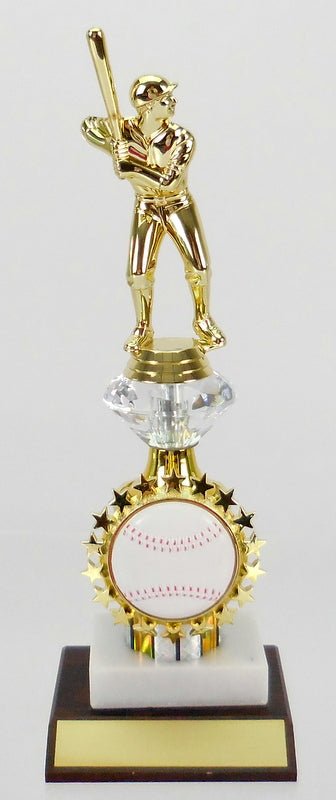 Baseball Trophy on Wood & Marble Base with Star Logo Holder - Schoppy's Since 1921