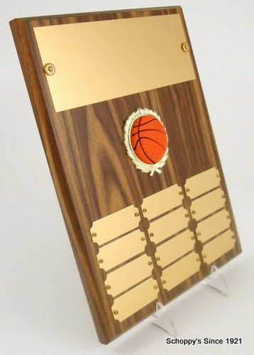 Basketball 12 Plate Perpetual Plaque with Relief Ball Logo - Schoppy's Since 1921