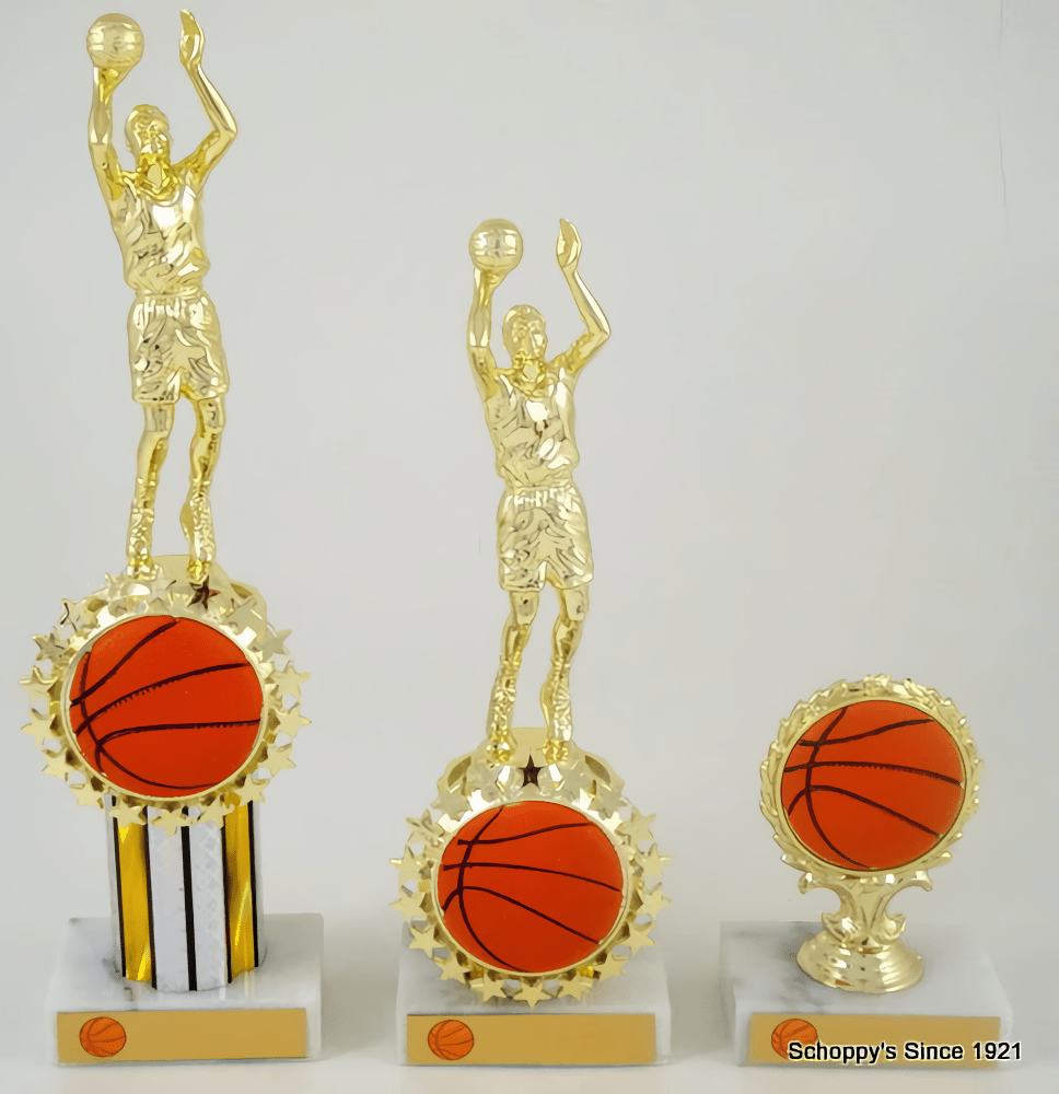 Basketball Round Column Trophy with Relief Ball Logo - Schoppy&