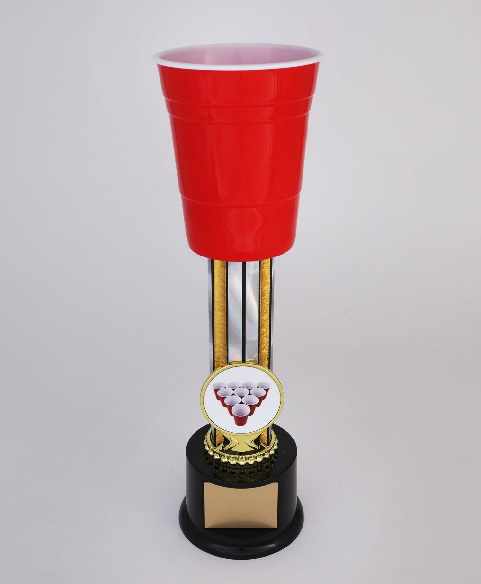 Beer Pong Column Trophy With Logo - Schoppy's Since 1921