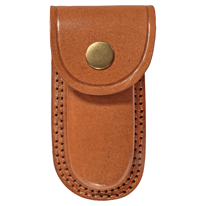 Bison River 3 3/4" Wood Folding Knife with Damascus Steel Blade and Leather Sheath - Schoppy's Since 1921