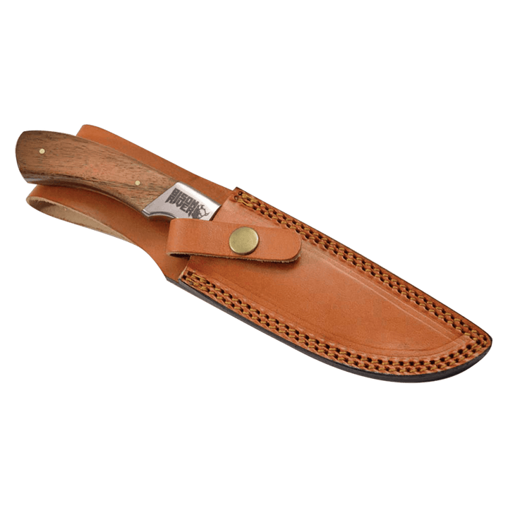 Bison River 9 1/2" Fixed Blade Wood Knife with Damascus Steel Blade and Leather Sheath - Schoppy's Since 1921