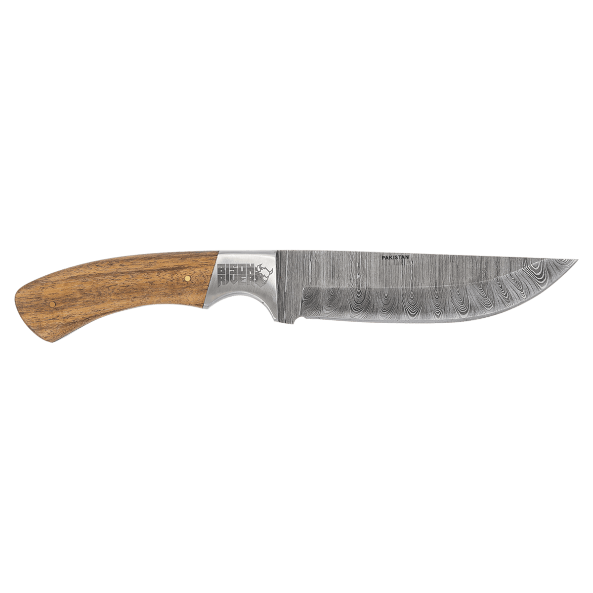 Bison River 9 1/2" Fixed Blade Wood Knife with Damascus Steel Blade and Leather Sheath - Schoppy's Since 1921