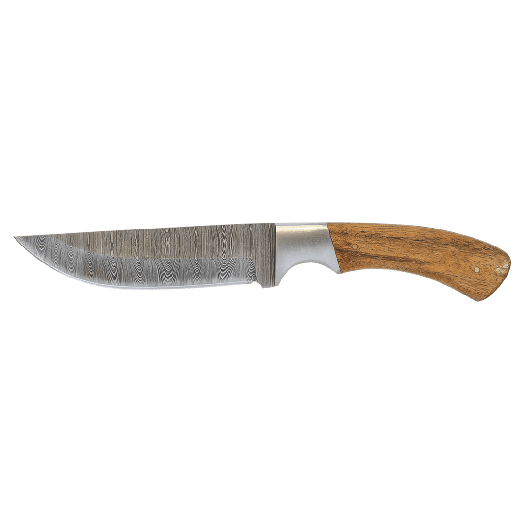 Bison River 9 1/2" Fixed Blade Wood Knife with Damascus Steel Blade and Leather Sheath - Schoppy's Since 1921