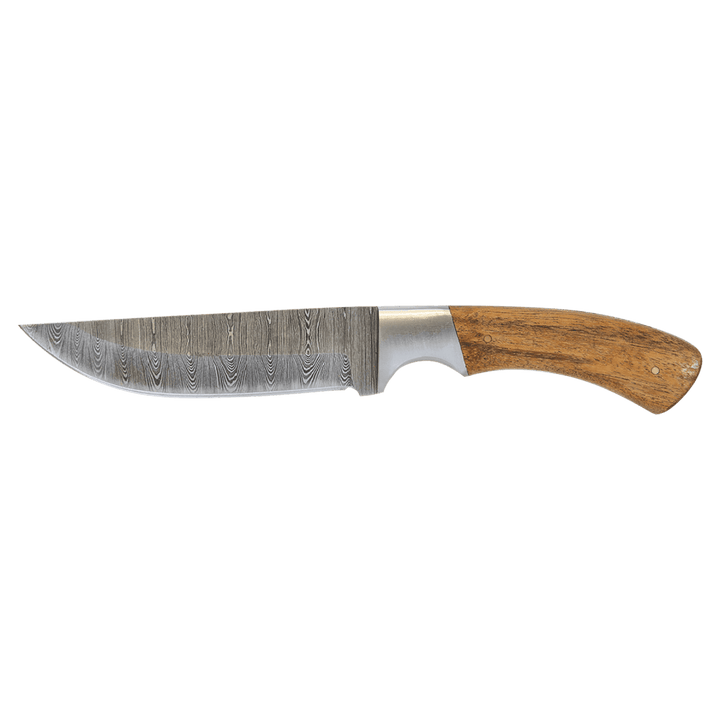 Bison River 9 1/2" Fixed Blade Wood Knife with Damascus Steel Blade and Leather Sheath - Schoppy's Since 1921