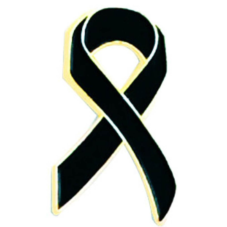 Black Awareness Ribbon Gold Trim Lapel Pin - Schoppy's Since 1921