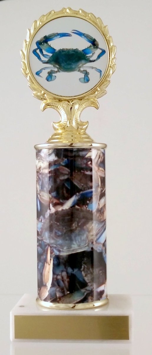 Blue Crab Custom Column Trophy With Logo - Schoppy's Since 1921