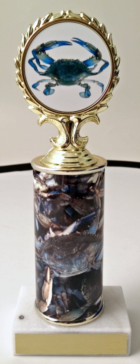 Blue Crab Custom Column Trophy With Logo - Schoppy's Since 1921