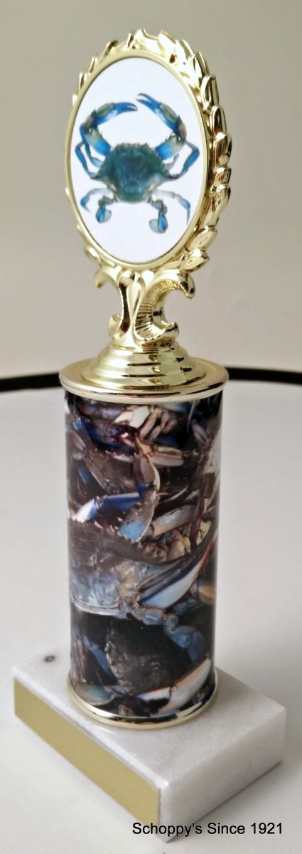 Blue Crab Custom Column Trophy With Logo - Schoppy's Since 1921