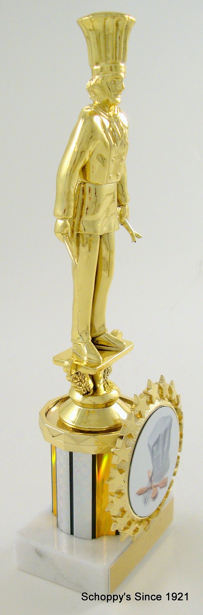 Chef Trophy Round Column Trophy With Logo Holder On White Marble Base-Trophies-Schoppy's Since 1921