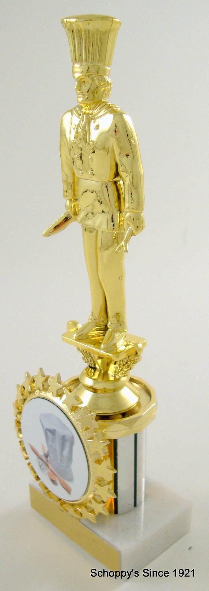 Chef Trophy Round Column Trophy With Logo Holder On White Marble Base-Trophies-Schoppy's Since 1921