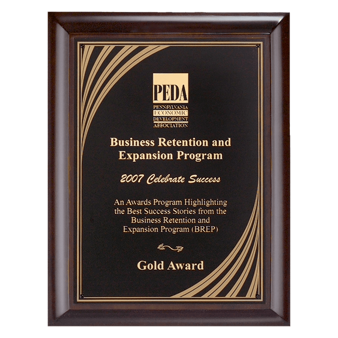 Cherry Finish Plaque with Gold Swirl Plate - Schoppy&