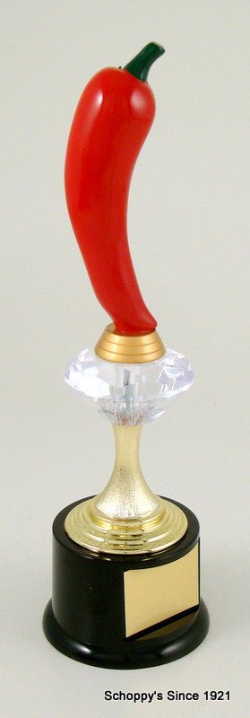 Chili Pepper Diamond Riser Trophy on Black Round Base - Schoppy's Since 1921