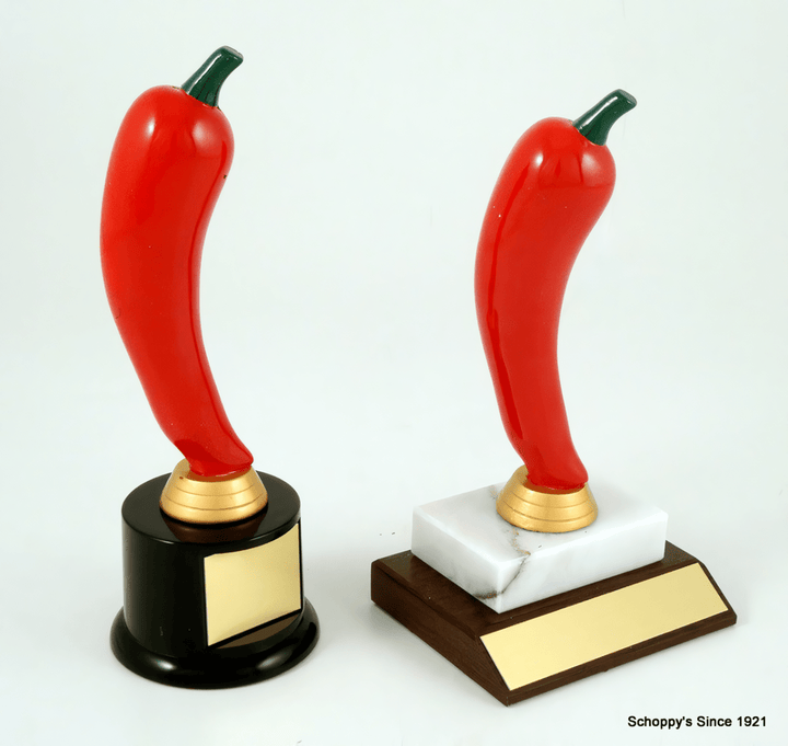 Chili Pepper Trophy on Marble and Slant Front Wood Base - Schoppy&