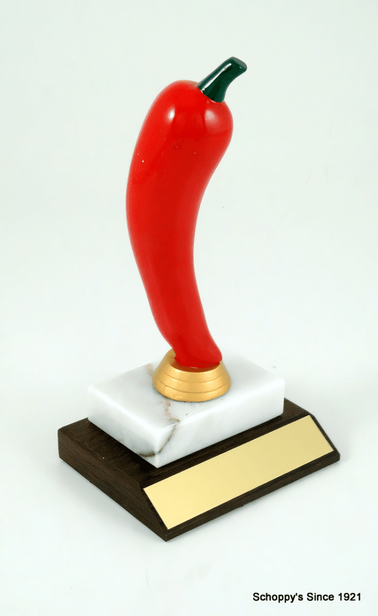 Chili Pepper Trophy on Marble and Slant Front Wood Base - Schoppy&