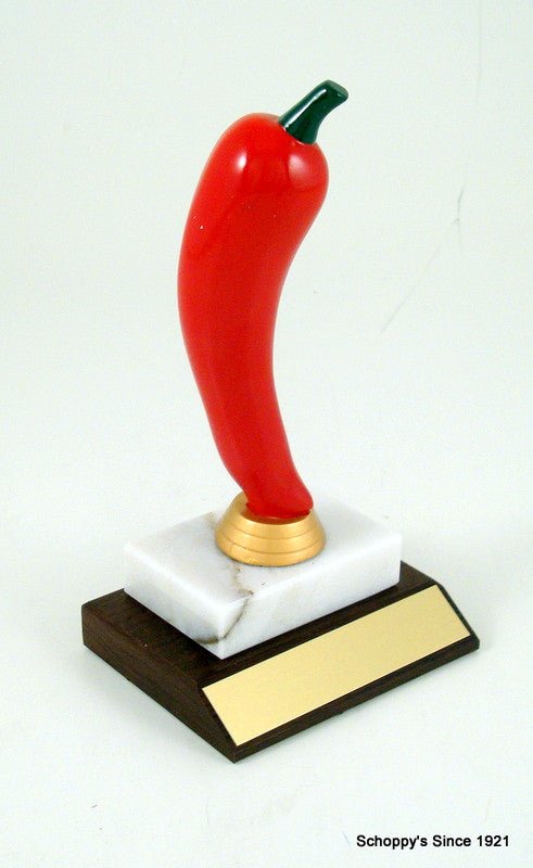 Chili Pepper Trophy on Marble and Slant Front Wood Base-Trophies-Schoppy's Since 1921