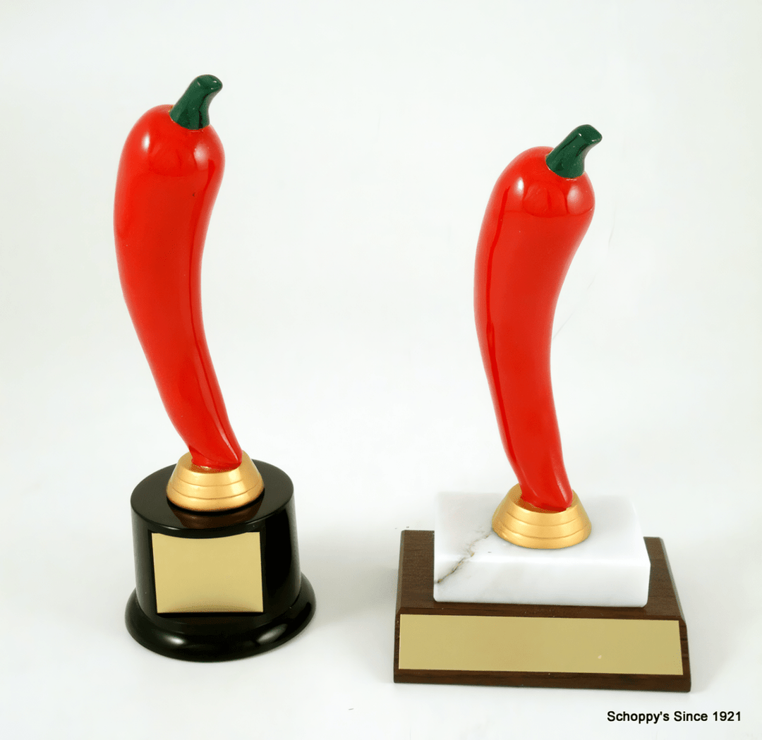 Chili Pepper Trophy on Marble and Slant Front Wood Base - Schoppy&