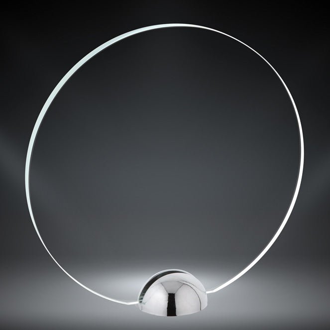 Circular Glass Award with Chrome Metal Stand - Schoppy's Since 1921