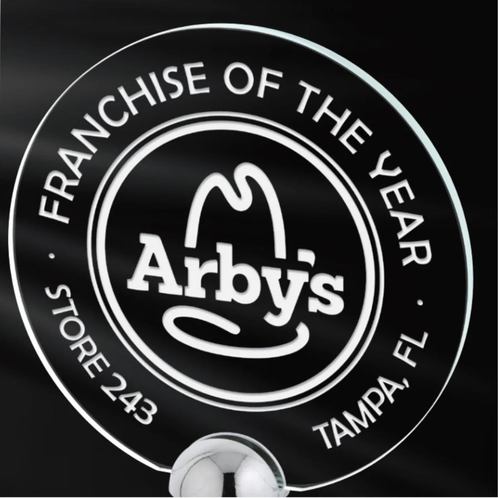 Circular Glass Award with Chrome Metal Stand - Schoppy's Since 1921