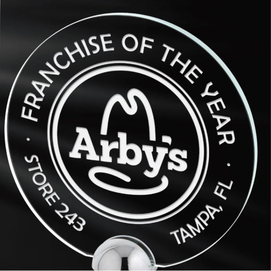 Circular Glass Award with Chrome Metal Stand - Schoppy's Since 1921