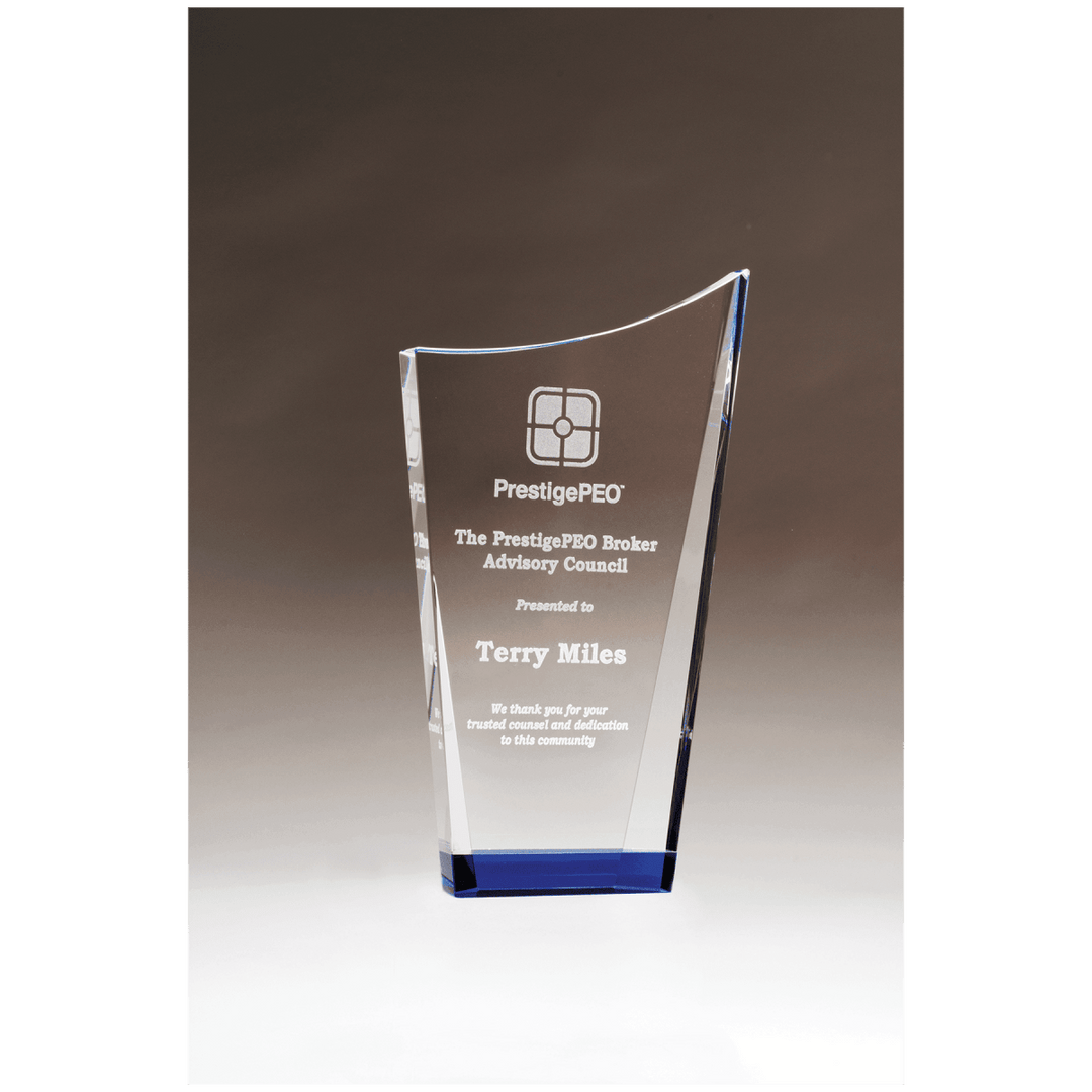 Clear Crystal Award with Blue Accented Bottom - Schoppy's Since 1921