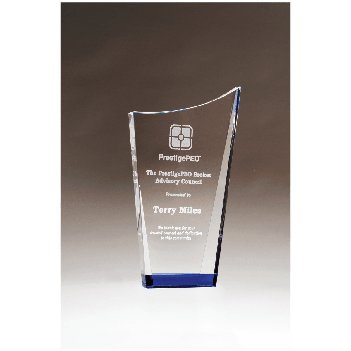 Clear Crystal Award with Blue Accented Bottom - Schoppy's Since 1921
