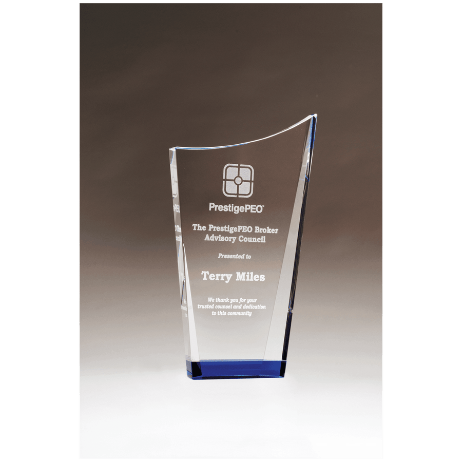 Clear Crystal Award with Blue Accented Bottom - Schoppy's Since 1921