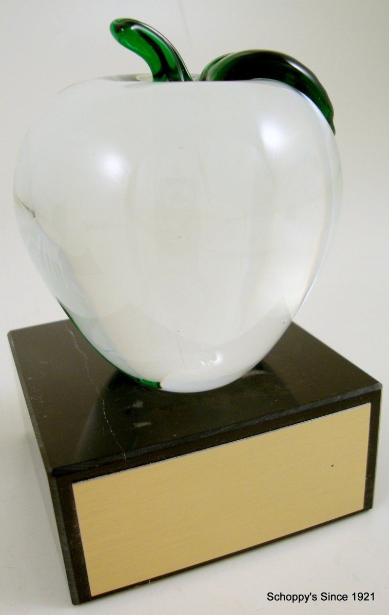 Clear Glass Apple on Thick Black Marble Base - Schoppy's Since 1921