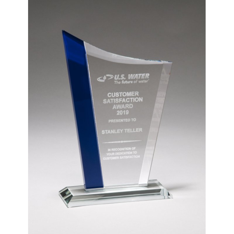 Clear Glass Award with Blue Glass Highlight - Schoppy's Since 1921