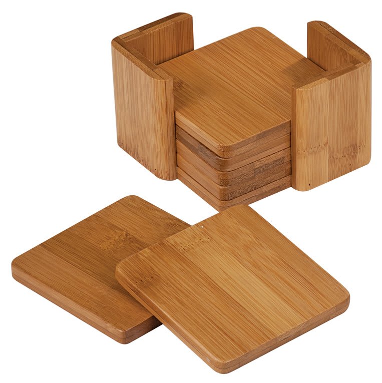Coaster Set of 6 Coasters and Holder - Bamboo - Schoppy's Since 1921