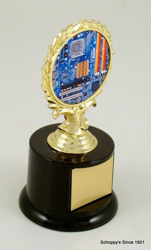 Computer Logo Trophy on Black Round Base - Schoppy's Since 1921