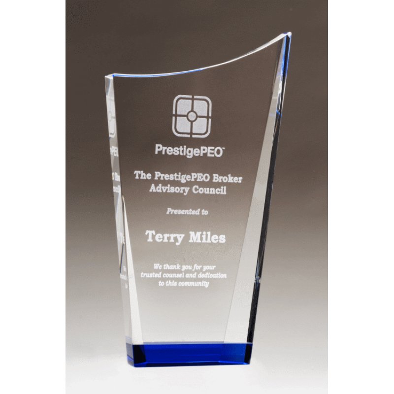 Contemporary Series Clear Crystal Award with Blue Accented Bottom - Schoppy's Since 1921