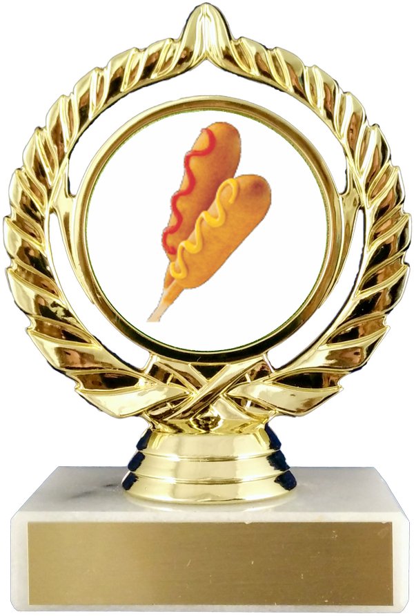 Corn Dogs Logo Trophy On Flat White Marble - Schoppy's Since 1921