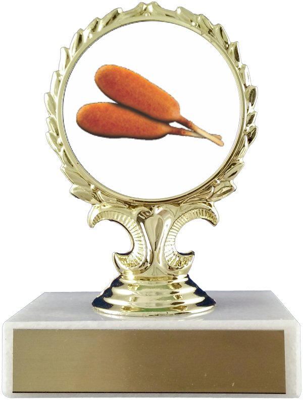 Corn Dogs Logo Trophy On Flat White Marble - Schoppy's Since 1921