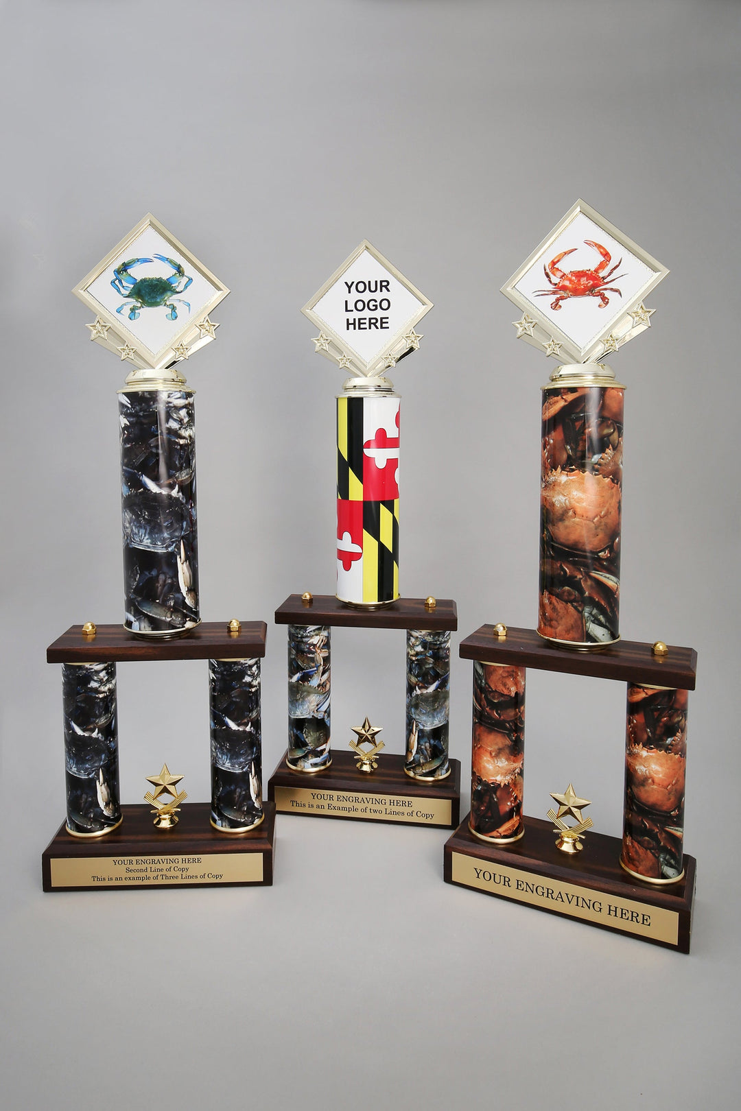 Crab Logo Two Custom Column Trophy