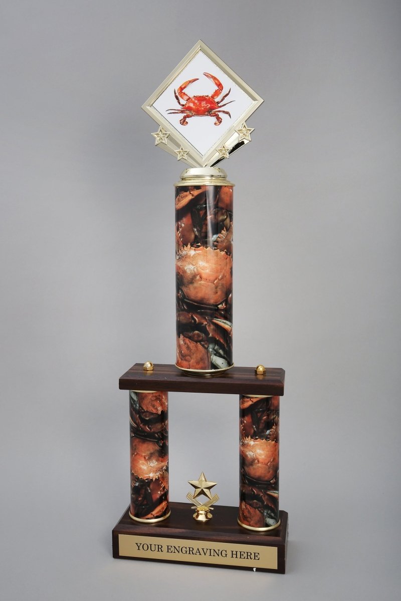 Crab Logo Two Custom Column Trophy - Schoppy's Since 1921