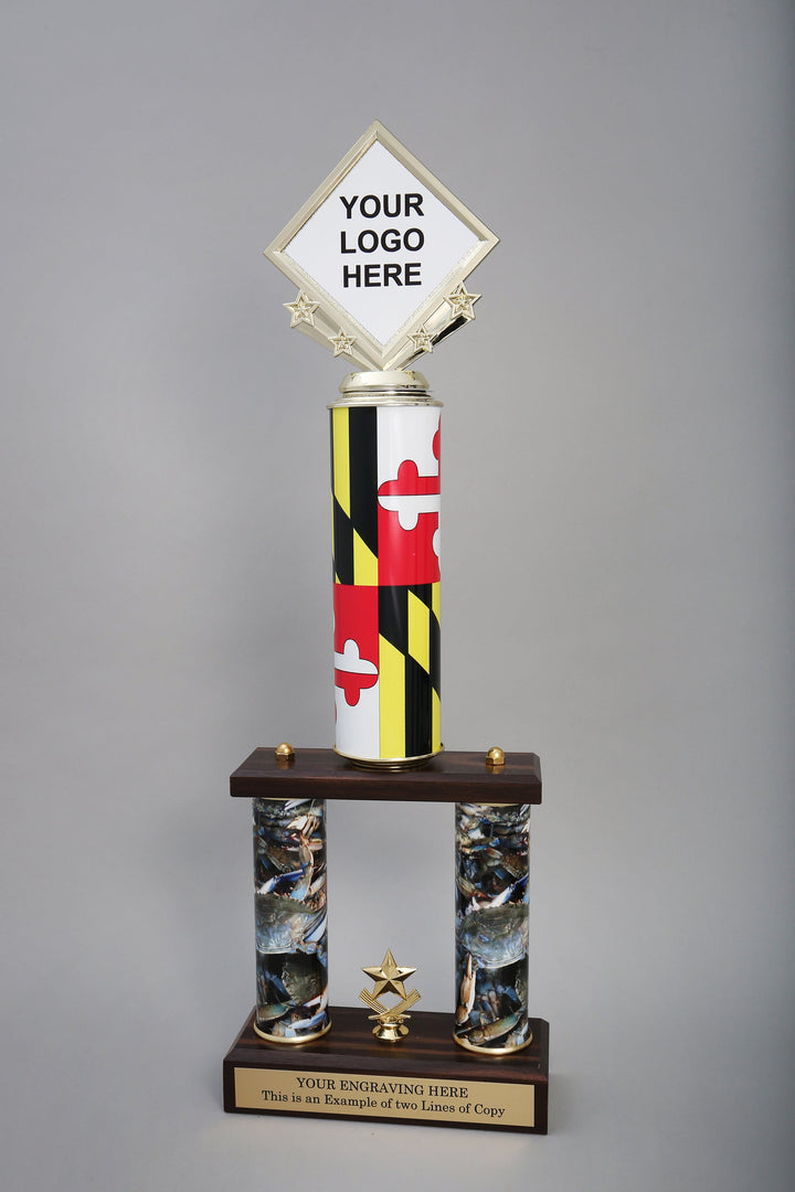 Crab Logo Two Custom Column Trophy