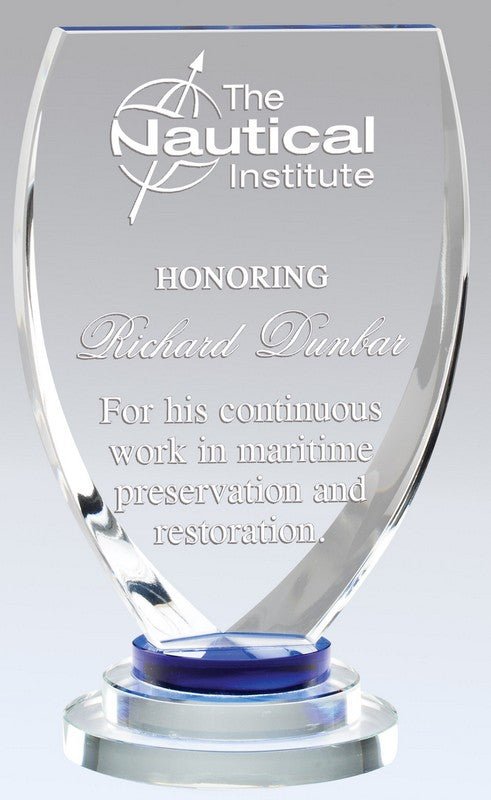 Crystal Shield Award with Blue Base - Schoppy's Since 1921