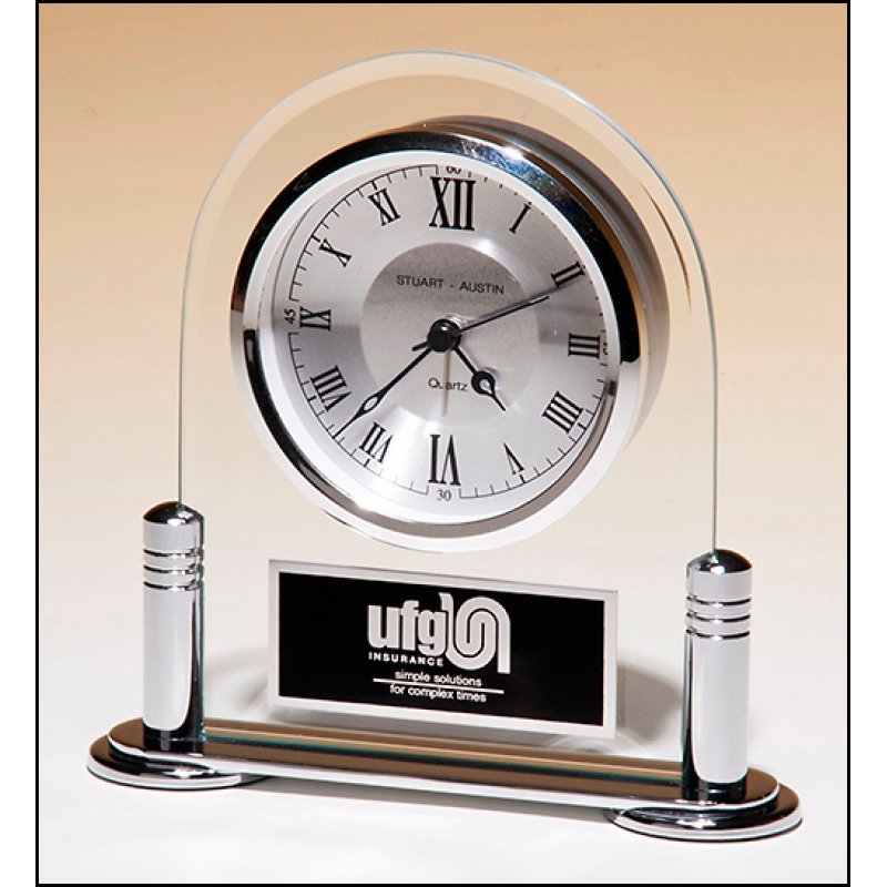 Desk Clock Beveled Glass Silver Metal Base - Schoppy's Since 1921