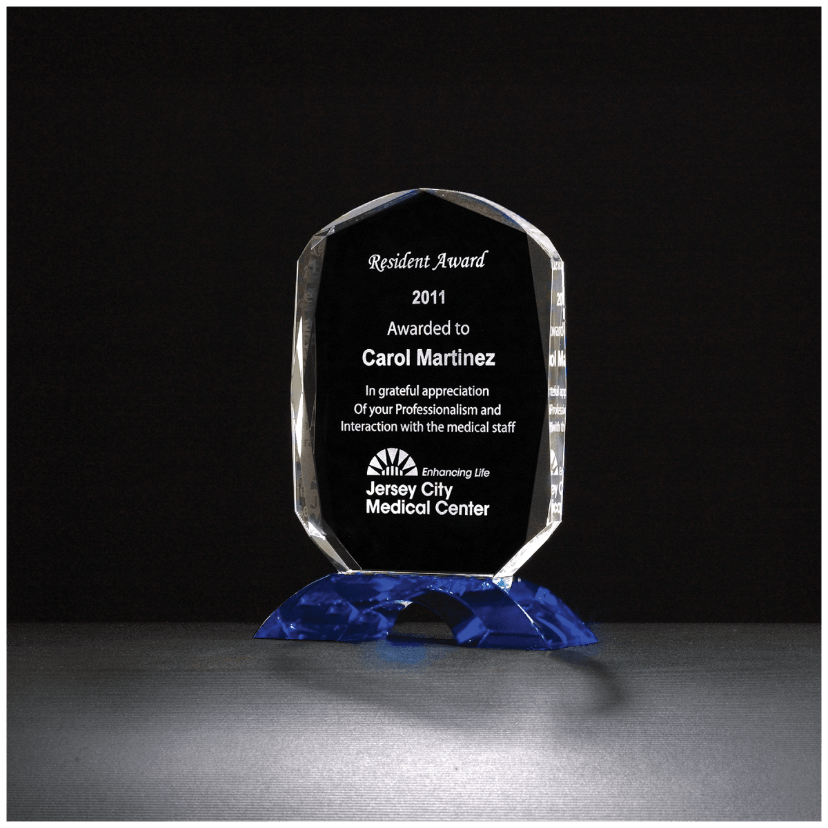 Diamond Series Clear Crystal Award with Cobalt Blue Crystal Base - Schoppy's Since 1921