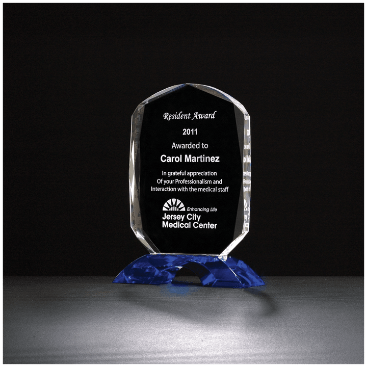 Diamond Series Clear Crystal Award with Cobalt Blue Crystal Base - Schoppy's Since 1921