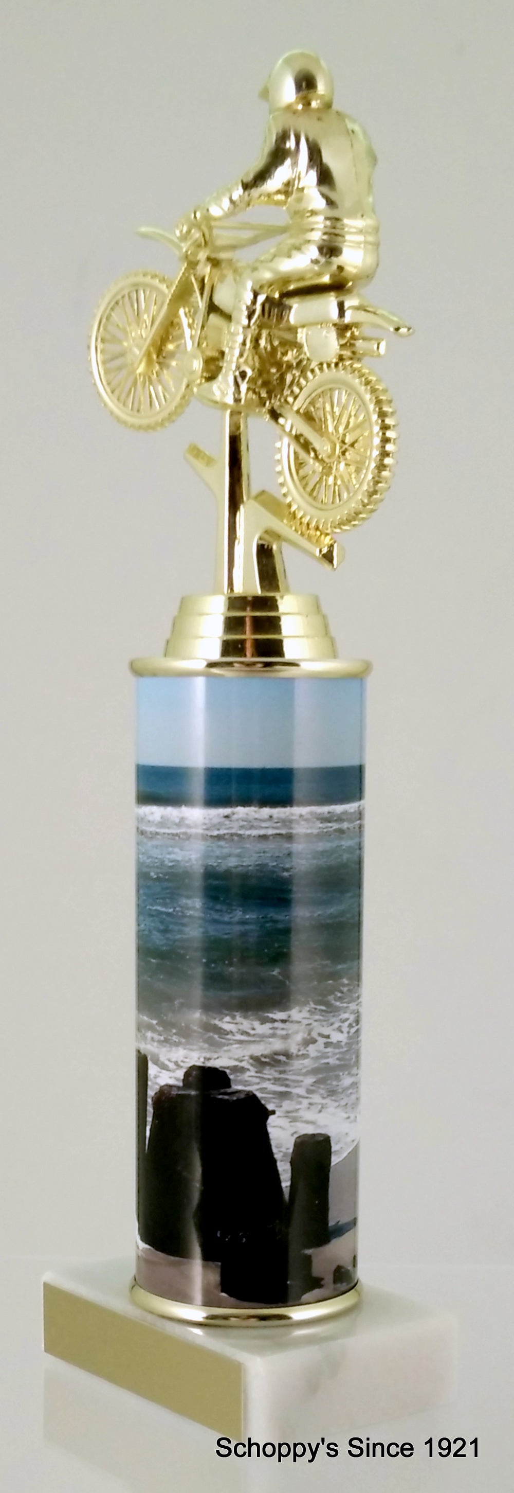 Dirt Bike Trophy With Beach Metal Column On Marble-Trophy-Schoppy's Since 1921