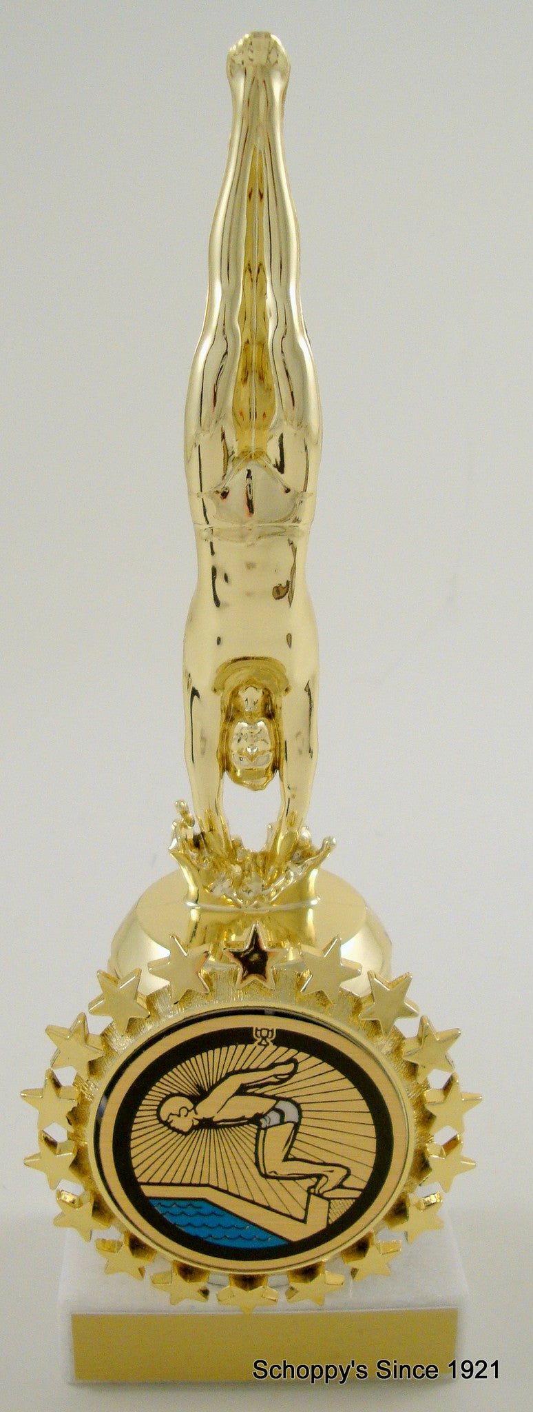 Diver Figure Trophy on Round Column With Logo-Trophies-Schoppy's Since 1921