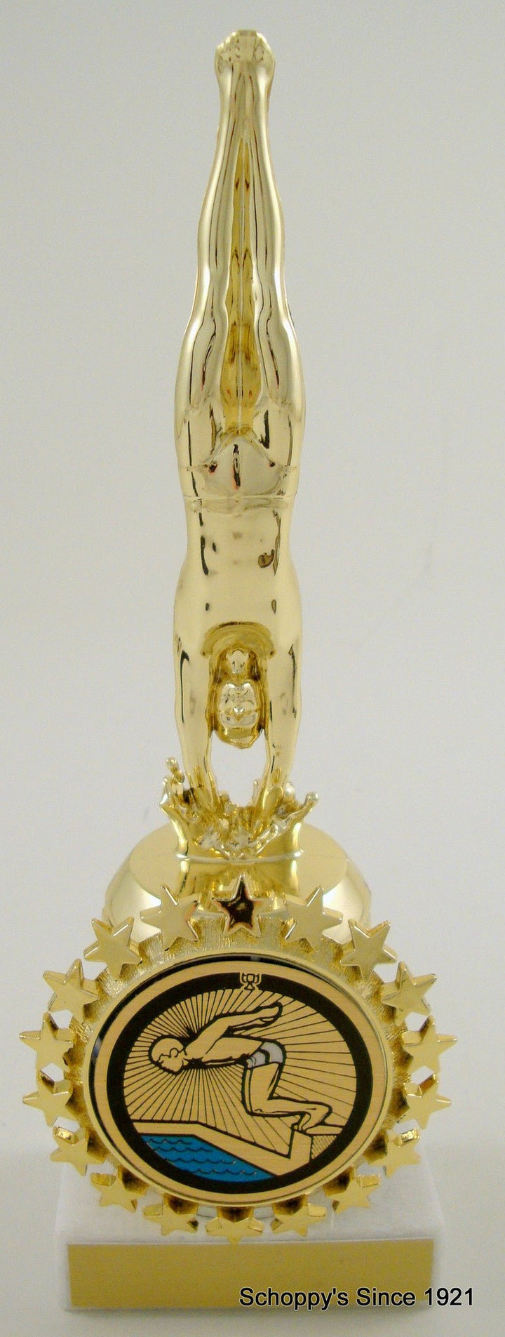 Diver Figure Trophy on Round Column With Logo-Trophies-Schoppy's Since 1921