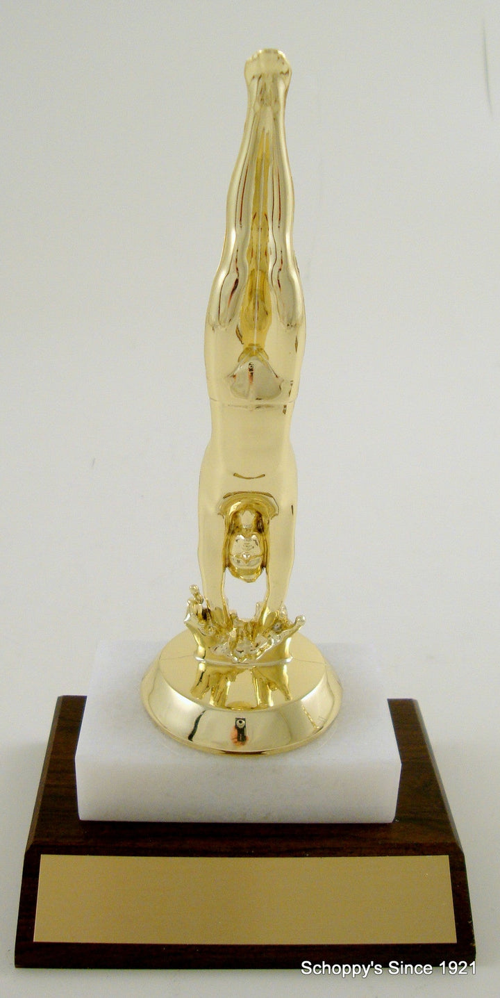 Diver Figure Trophy On Marble Base With Wood Slant-Trophies-Schoppy's Since 1921