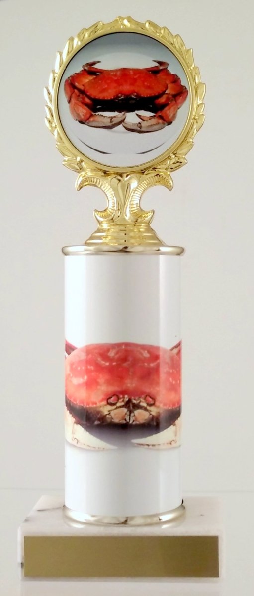 Dungeness Crab Custom Column Trophy With Logo - Schoppy's Since 1921