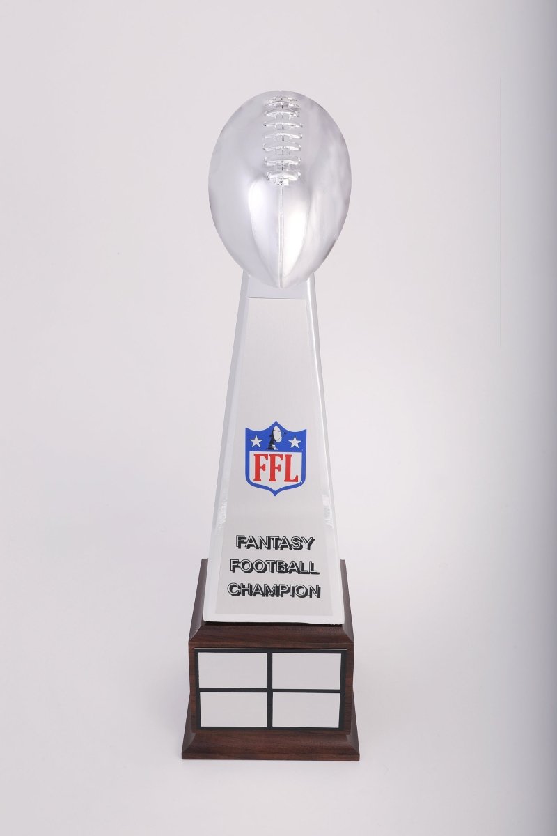 Fantasy Football Chrome Finish Perpetual Trophy on Wood Base - Schoppy's Since 1921